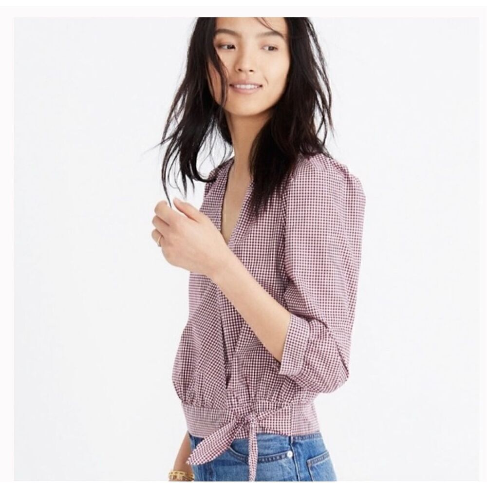 Madewell Wrap top in Gingham check XS